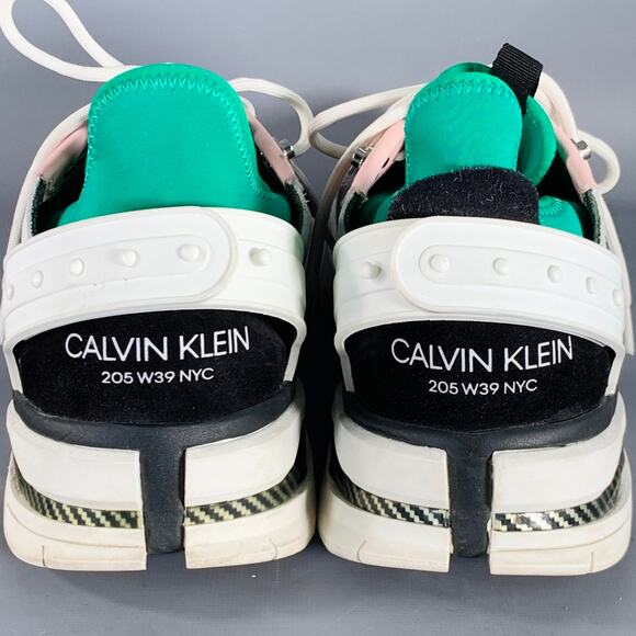 CALVIN KLEIN 205W39NYC 2018 Size 11 Green Grey Pink Color Block Leather Sneakers - Picture 3 of 8